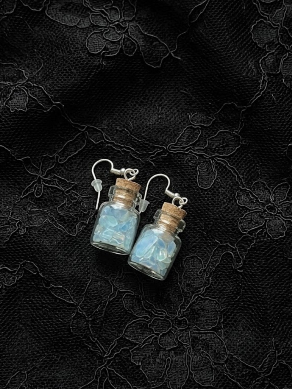 Handmade Mini Opalite Crystal Filled Glass Bottle Earrings - Picture 3 of 3